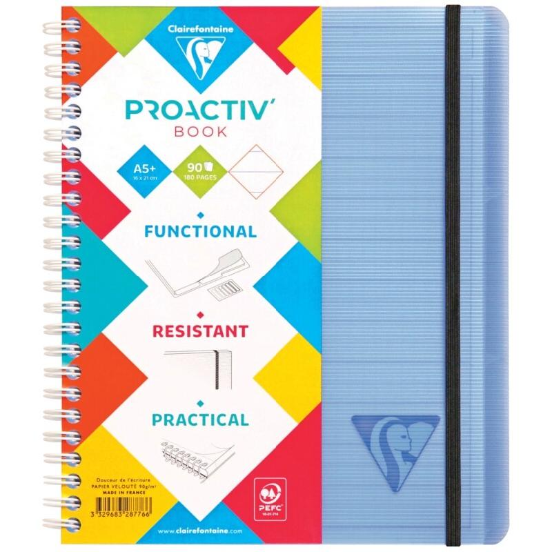 Clairefontaine Lot de 5 Cahier Linicolor Fresh Proactiv'Book A5+, 180p./90 feuilles détachables 90 g/m² reliure intégrale, ligné - 3329683287766_0