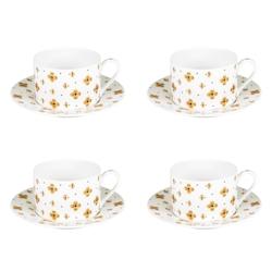 Coffret 4 tasses à thé avec sous tasses Eleor 18 cl -  Rond Porcelaine Table Passion 10.8x cm - doré porcelaine 3106232376993_0