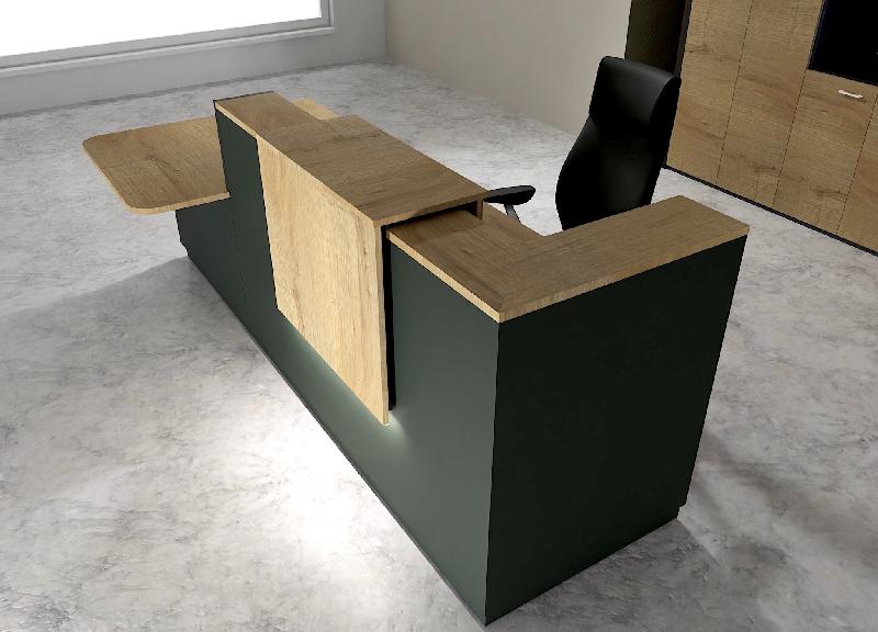 Comptoir d'accueil bi-colore avec PMR Delta et réhausse - 242, Gauche, Noir, Oui, Chêne veiné_0