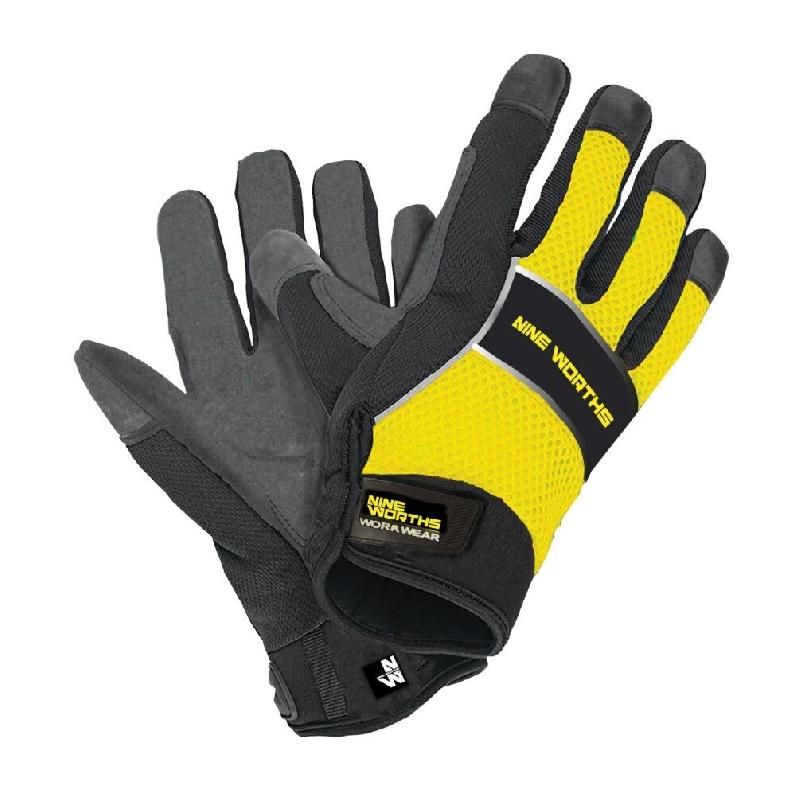 Gants de Travail David - Taille 10 - Jaune Fluo/Noir - Résistant et Confortable - NINE WORTHS - 3700584917417_0