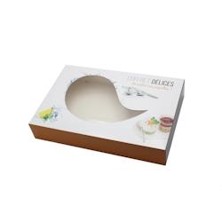 Coffret traiteur décor Délices avec fenêtre 460x310x80mm x50 JORIDEAL - blanc en carton 3519400462501_0