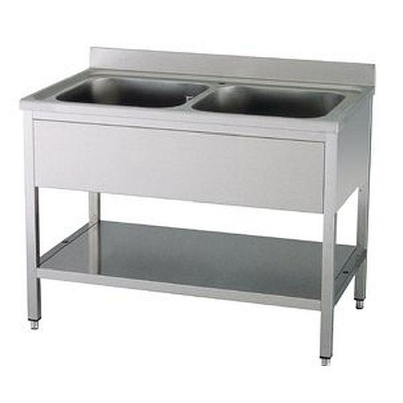 KBS Gastrotechnik KBS Evier 1200x700x850 mm avec rebord 2 cuves avec fond - Acier inoxydable 18/10 91622101_0