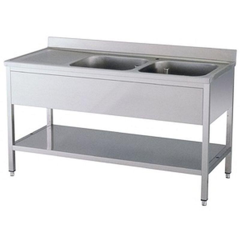 KBS Gastrotechnik KBS Evier 1400x700x850 mm avec rebord 2 bacs à droite avec fond de base - Acier inoxydable 18/10 91622102_0