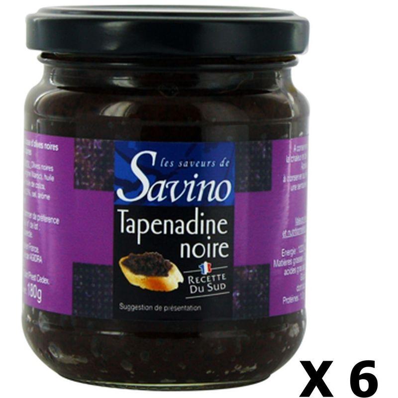 LOT 6X TAPENADINE OLIVADE NOIRE - LES SAVEURS DE SAVINO - POT 180G - TRANSPARENT