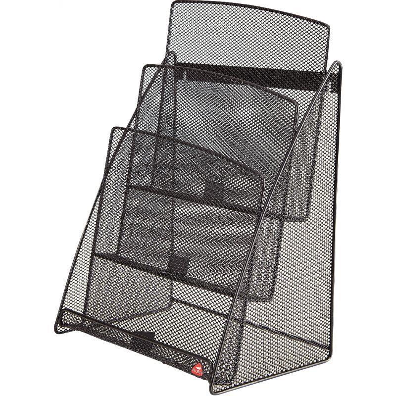 Porte-brochure métal mesh noir - format 1/3 A4 - 6 compartiments - structure résistante_0
