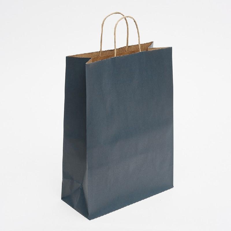 Sac kraft bleu poignées torsadées 27x12x37cm - par 50 - multiusage et robuste_0