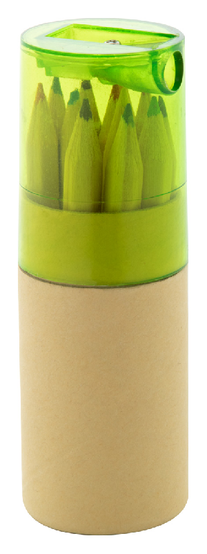 Set de 12 crayons de couleur - étui rond en carton avec taille-crayon en plastique - couleur vert_0