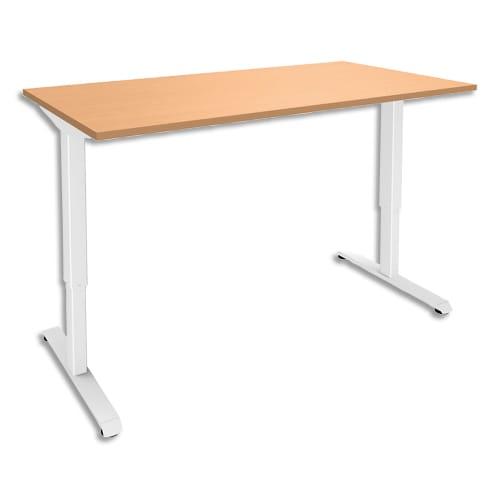 Simmob bureau assis debout nivo hêtre piètement blanc, électrique, réglable - dim l160 x h69/120 x p80 cm_0