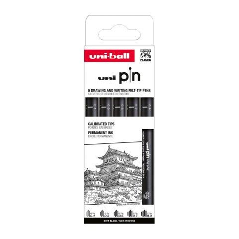 STYLO FEUTRE UNI BALL À CAPUCHON POINTE CALIBRÉES ASSORTIES - POCHETTE DE 5