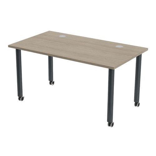 TABLE TUBO ROULETTES 140 X 80 CM CHÊNE GRIS ANTHRACITE - MBA