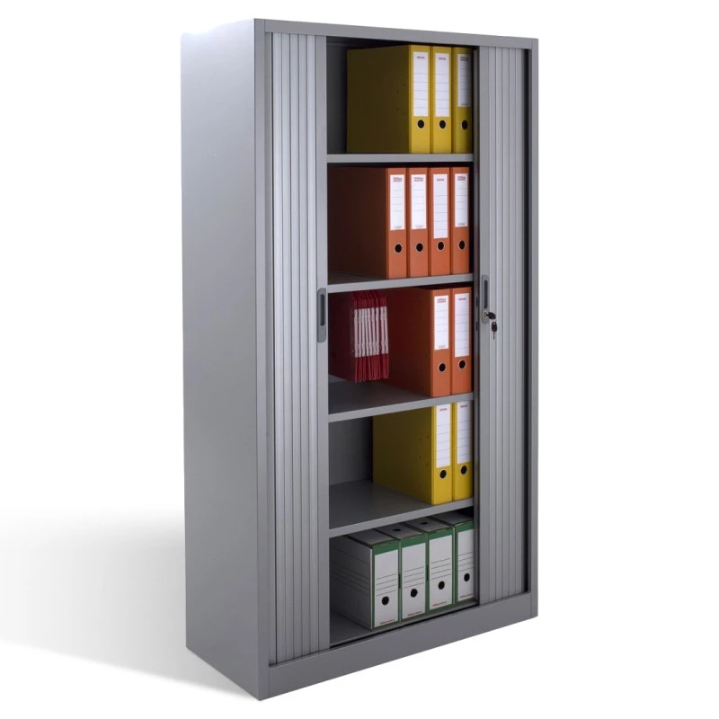 Armoire haute à rideaux coulissants - Monobloc en acier - Hauteur 1800 mm - 4 tablettes réglables_0