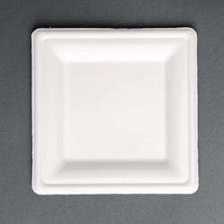 Assiettes Carrées Compostables en Bagasse 261 mm - Lot de 50 - FourniResto - blanc 5050984622410_0