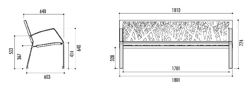 Banc public en métal Maverick - design robuste avec assise en tôle d'acier et piètement en fonte ductile_0