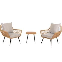 Décoshop26 - Ensemble de fauteuils et table d'appoint pour jardin en polyrotin et coussin gris clair 04_0006696 - gris 3000261842576_0