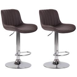 Décoshop26 - Lot de 2 tabourets de bar chaises hautes en PVC marron coutures verticales support en métal chromé 10_0004273 - marron 3000252018157_0
