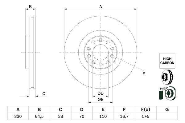 Disque de frein BOSCH 0986479E88 - ventilé - côté avant - boîte de 1 disque_0