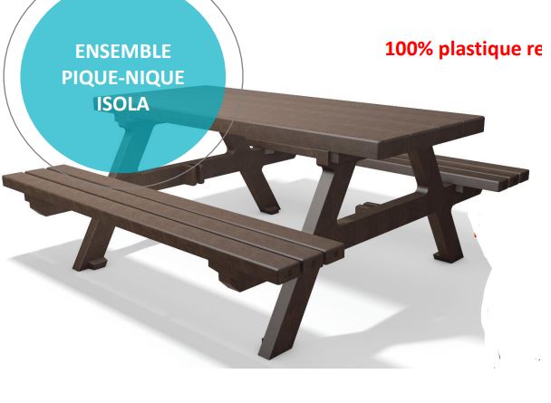 Ensemble pique-nique 100% plastique recyclé - ISOLA PMR - Accessibilité et robustesse - 171 Kg - Recyclage de 5200 bouteilles_0