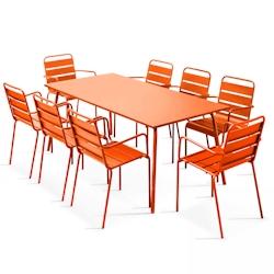 Oviala Business Ensemble table de jardin et 8 fauteuils en métal orange - Oviala - orange acier 103639_0