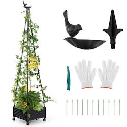 HELLOSHOP26 - Jardinière surélevée à roulettes avec treillis lit de jardin avec auto-drainage oiseaux et flèches décoratives cage à tomates 41_0