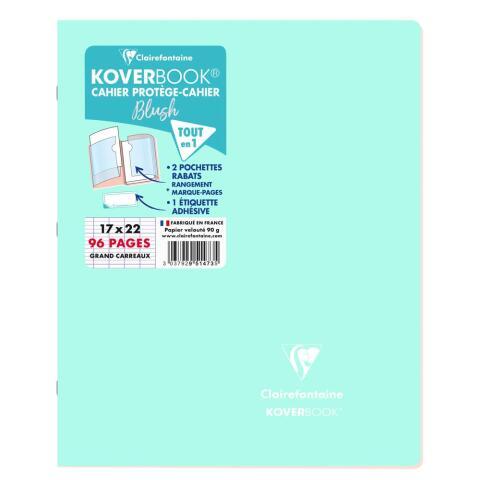 LOT DE 10 - CAHIER PIQUÉ KOVERBOOK BLUSH 17X22CM 96 PAGES GRANDS CARREAUX COUVERTURE POLYPROPYLÈNE OPAQUE BICOLORE - MENTHE À L'EAU/ROSE POUDRÉ