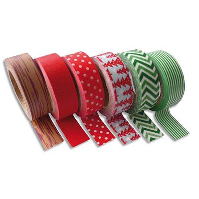 LOT DE 6 RUBANS ADHESIFS DECORES THEME HIVER ASSORTIS FORMAT 15 MM X 10 M