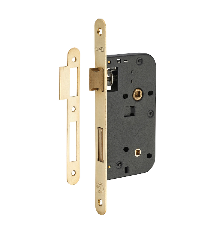 Serrure encastrable à condamnation pour porte de salle de bain et toilettes, axe 50mm, bouts ronds, laiton brossé - THIRARD - doré 3150260195019_0