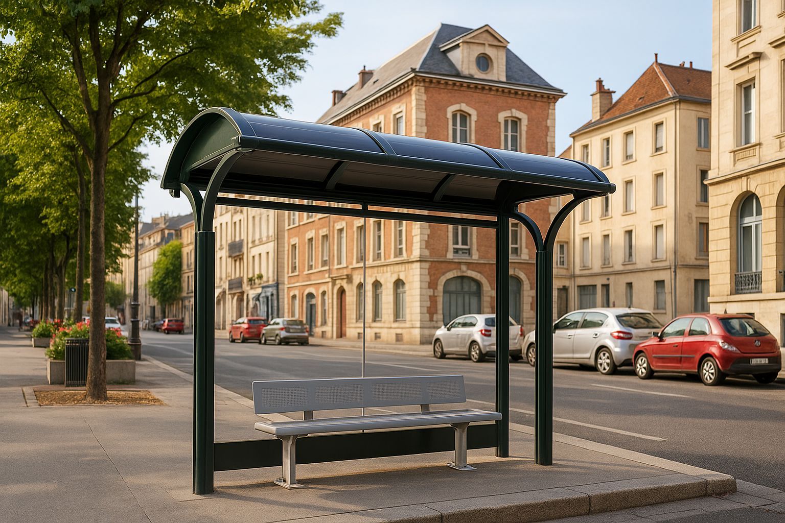 Abri bus vitré avec banc métallique - Longueur 2,8 m_1