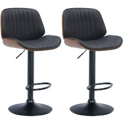 Décoshop26 - Lot de 2 tabourets de bar en similicuir noir avec surpiqûres cadre en bois foncé pieds en métal noir TDB10748 - noir 3000250453660_0