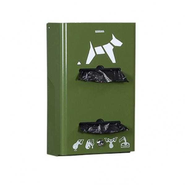 Distributeur hygiène canine - sacs en rouleaux - Vert olive - 2 distributeurs - Capacité 400 sacs - Marque Rolléco_0