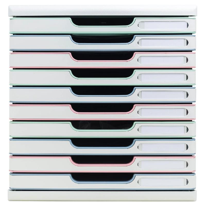 Exacompta MODULO A4 10 tiroirs fermés AutentiK gris lumière/3 couleurs (bordures) - multicolore 302303D_0