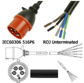 Cordon d'alimentation IEC 309 ouvert - IEC 60309 532P6 ou 516P6 - 3.2m - 32A/400V ou 16A/415V - Noir_0