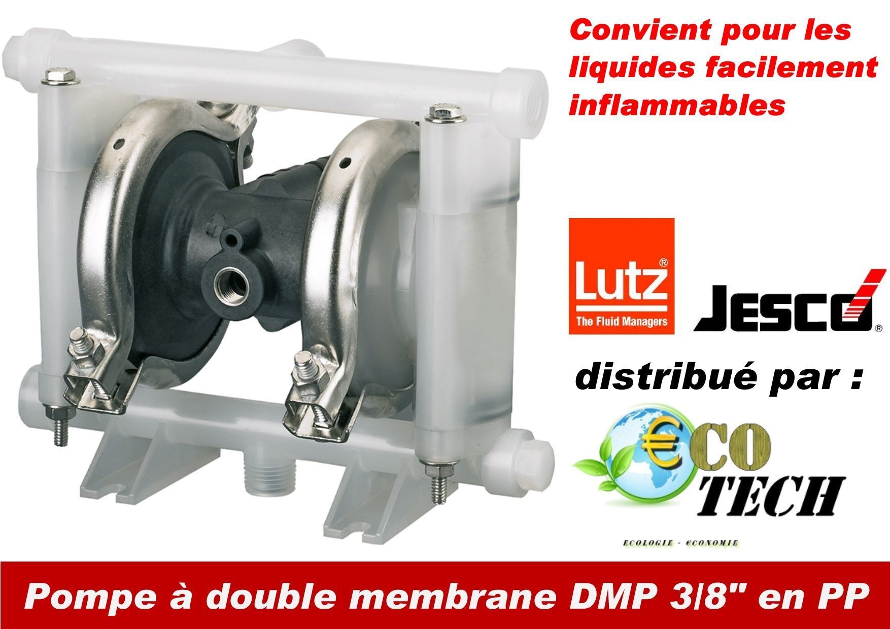 Pompe à double membrane auto-amorçante, idéal pour la circulation de produits chimiques et de liquides contenant des particules solides - dmp 3/8 lutz_0
