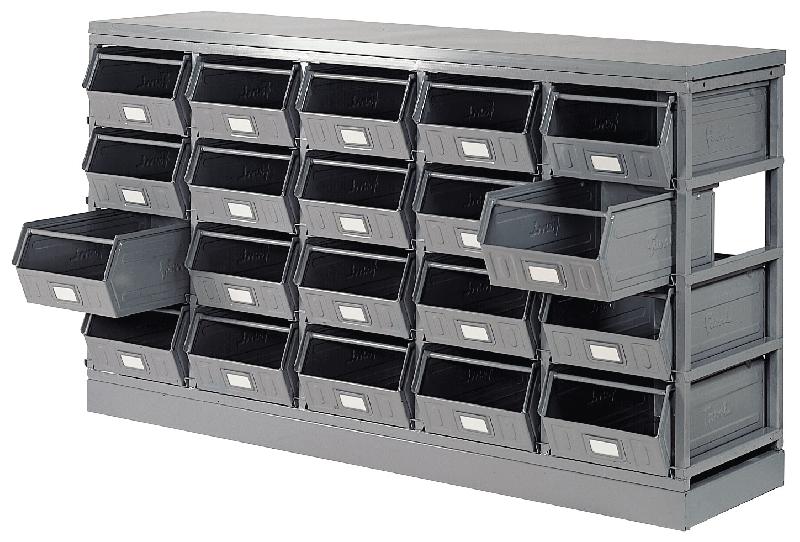 Rack de rangement 20 postes avec bacs métalliques vernis 28 litres_0