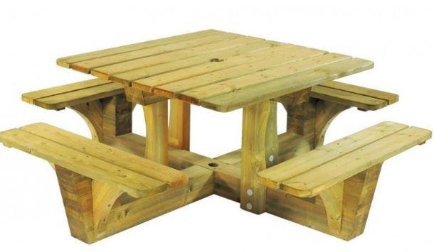 Table pique-nique carree en bois_0