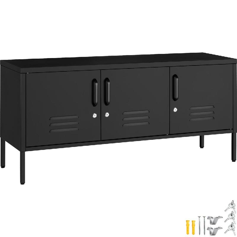 TecTake GmbH tectake Buffet, BAKER, acier thermolaqué, 120x37,5x55,5 cm, 2 compartiments étagère réglable, 3 portes verrouillables, noir - noir ac_0