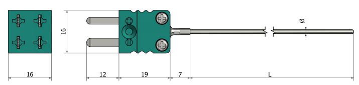 Thermocouple chemisé TM11 - Sortie connecteur miniature duplex - Types K, N, J, T, E, R, S, B_0