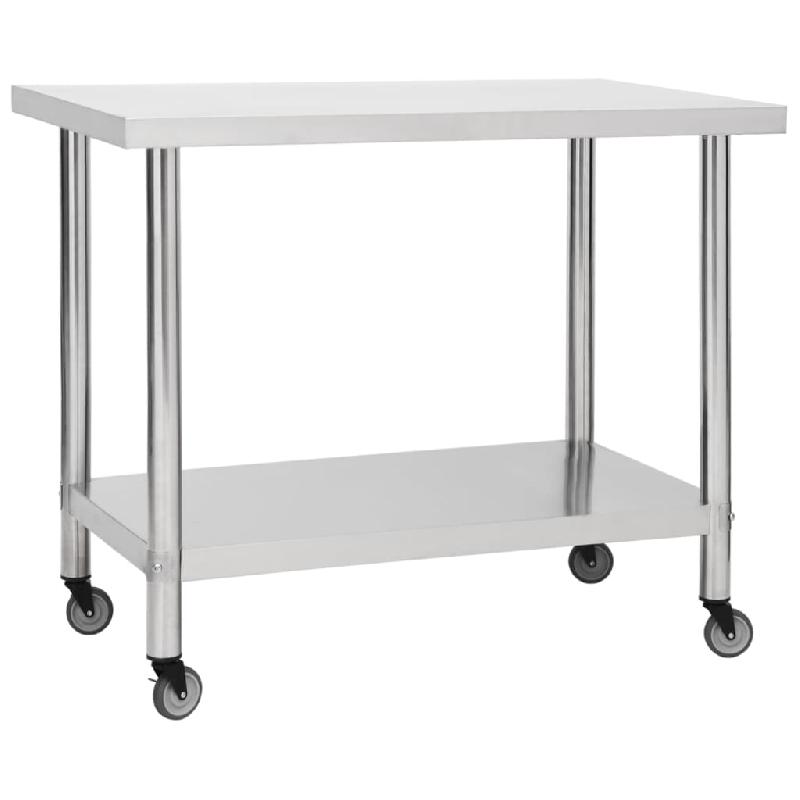 Vidaxl table de travail de cuisine avec roues 100x60x85 cm inox 51639_0