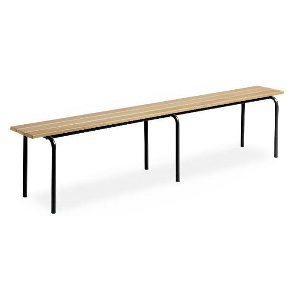 Banc vestiaire sans dossier - pieds noirs Epoxy - 1600 mm - 3 lames en hêtre vernis_0