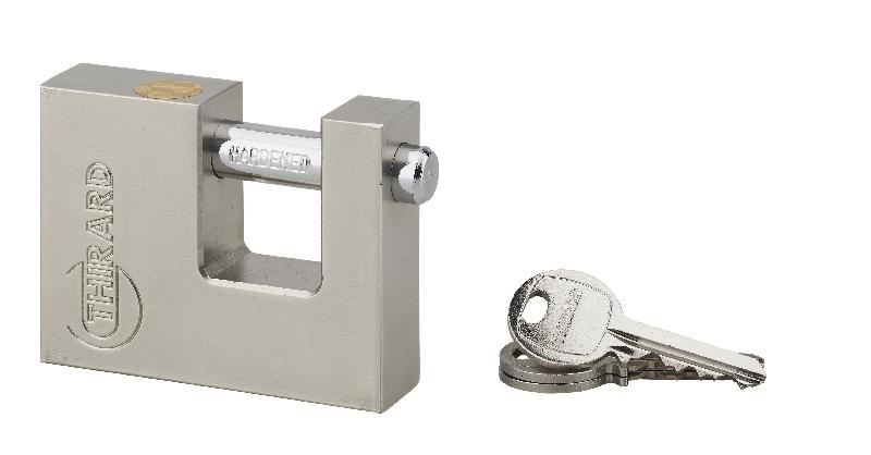 Cadenas à clé Land 70 mm - acier monobloc haute sécurité - spécial extérieur - Thirard_0