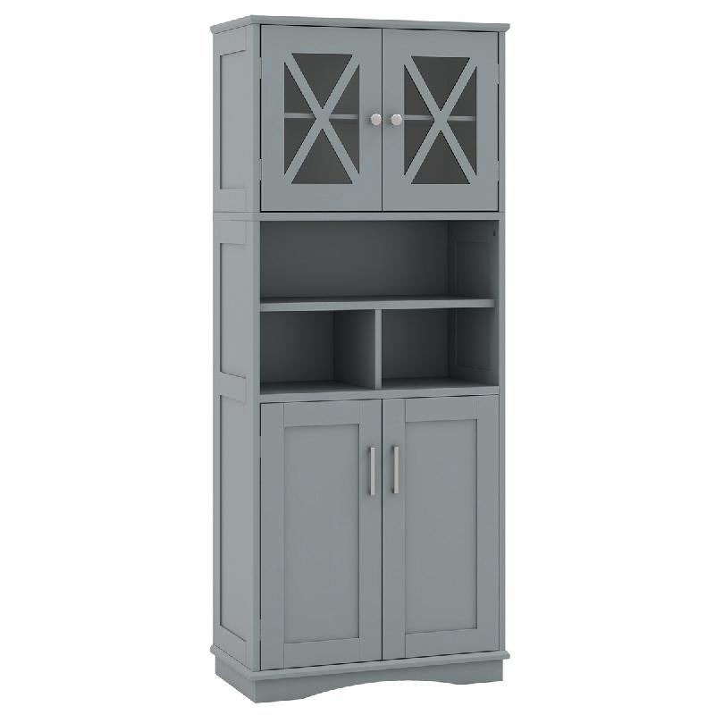 COSTWAY Armoire haute salle de bain, meuble sol portes acryliques, 3 compartiments, meuble rangement autoportant étagères réglables, buffet cuisine_0