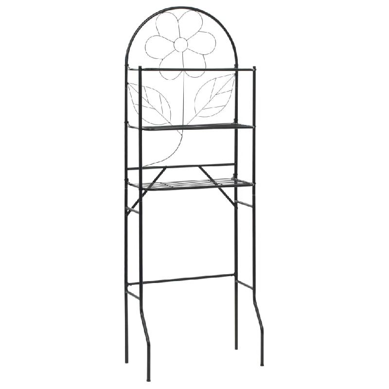 Étagère de toilette noire 60 x 33 x 174 cm - Acier robuste avec motif floral et 3 étagères_0