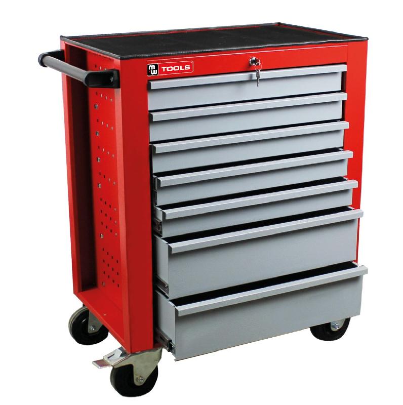 Servante d'atelier 7 tiroirs rouge et grise robuste en acier soudé verrouillable roues ø125 mm MW Tools GW107G_0