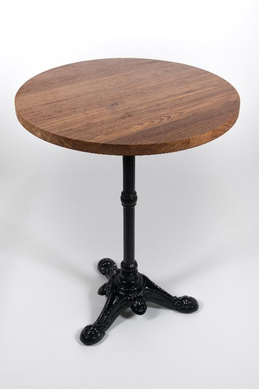 Table de bistrot ronde Fontainebleau - chêne massif - pied fonte noir ajustable_0