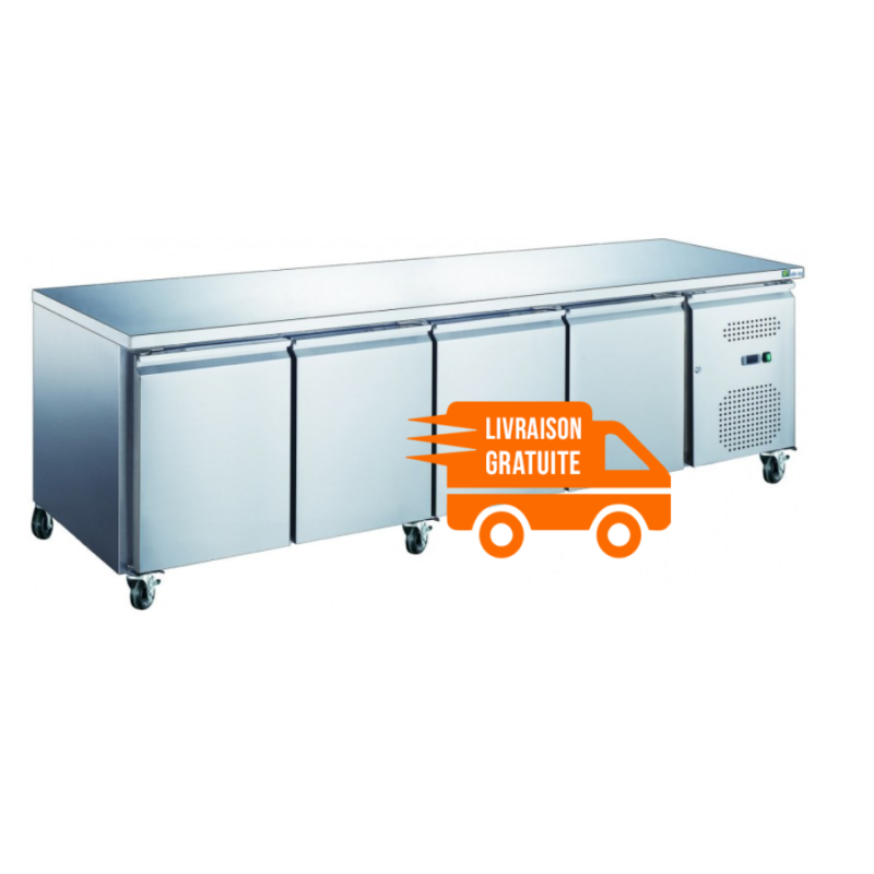 Table réfrigérée inox 4 portes - 2230x700mm sur roulettes - Tropicalisée - Marque AFI - Capacité 553L_0