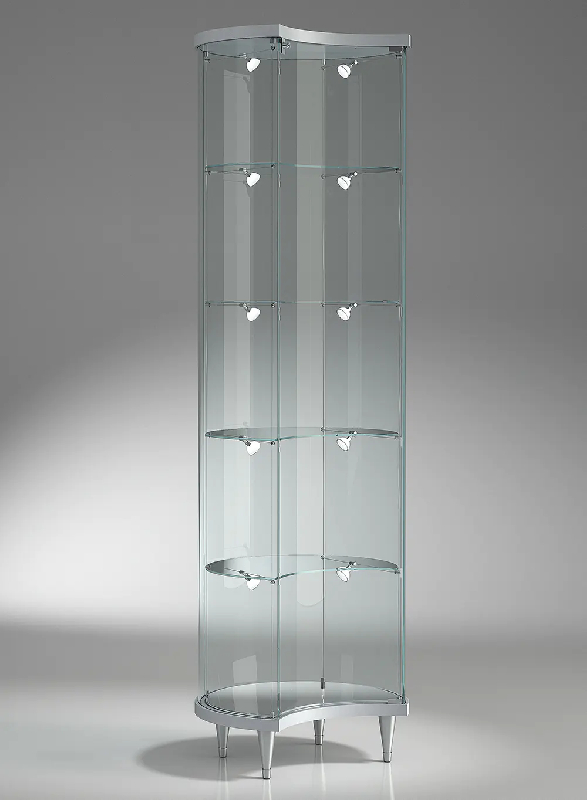 Vitrine cylindrique colonne demie-lune 203/MLVA - éclairage LED - 4 tablettes réglables - gris clair_0