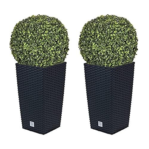 WELLHOME - Lot de 2 pots de fleurs Rato 35L avec insert et support 28,7 x 28,7 x 55 cm - Couleur anthracite_0