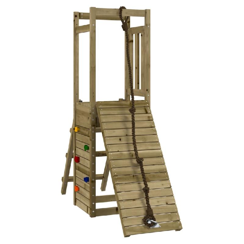 Aire de jeux extérieure en bois de pin imprégné - balançoires, portiques, toboggan et mur d'escalade - robuste et sécurisé - 02_0004827_0