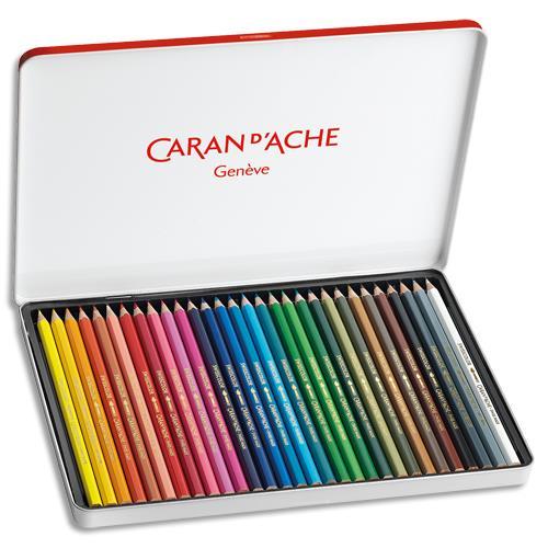 BOÎTE METAL DE 30 CRAYONS DE COULEUR CARAN D'ACHE AQUARELLABLE SWISSCOLOR METAL SWISS DRAPEAU