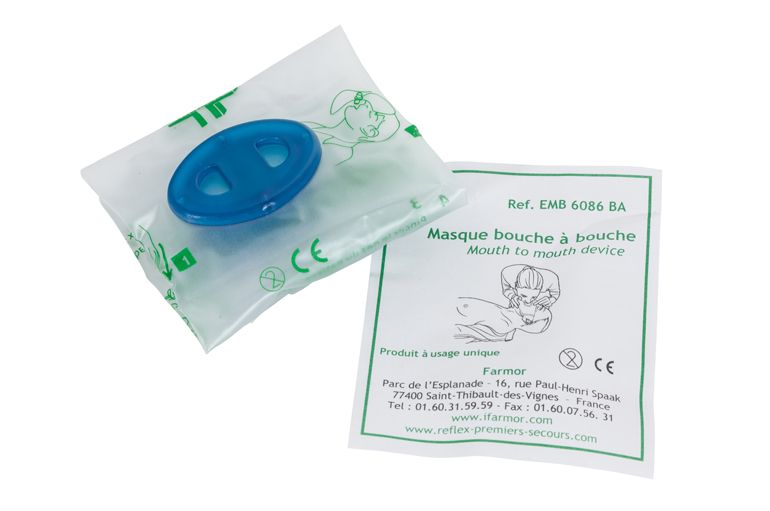 Emb 6086 BA - Matériel de secourisme - Farmor - Masque bouche à bouche avec valve anti-retour et mode d'emploi_0
