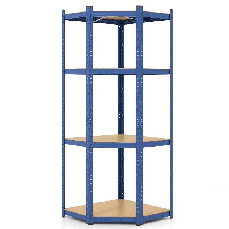 Helloshop26 - Étagère d'angle à 4 niveaux 100 x 80 x 180 cm capacité de 720 kg antidérapante style moderne en métal galvanisé bleu 20_0014750 -_0